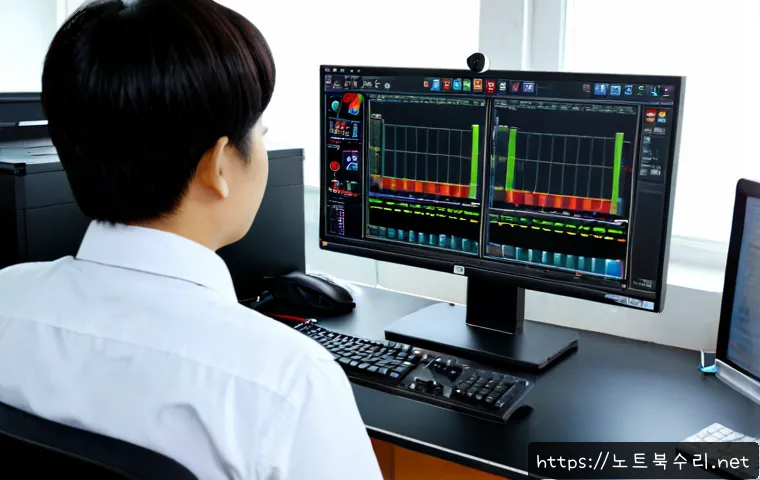 능서면 STATUS_INVALID_PARAMETER - Photorealistic software support workstation in a quiet rural Korean office, dual monitors showing a ...