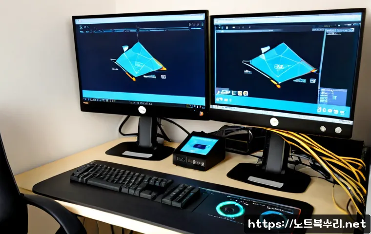 연다산동 STATUS_KERNEL_UNSUPPORTED_DEVICE - Photorealistic IT support workstation in a compact Korean apartment office, dual monitors showing a ...