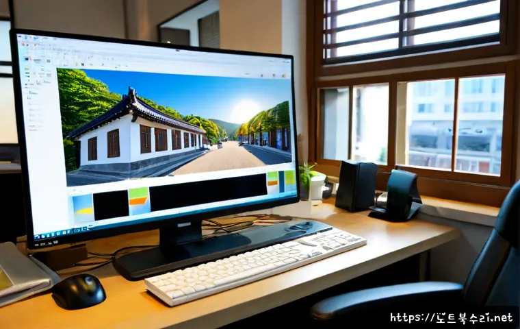 모곡동 press  f4  key - Photorealistic compact architectural workstation in a quiet Korean neighborhood office, designer pre...