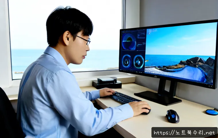 옥련동 STATUS_FILE_CORRUPTION - Photorealistic remote-support workstation in a quiet apartment near a coastal Korean neighborhood, d...