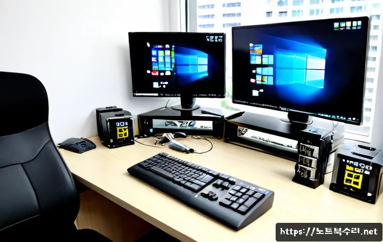 운연동 HARDWARE_MEMORY_FAILURE - Photorealistic computer repair workstation in a compact Korean tech office, desktop tower opened bes...