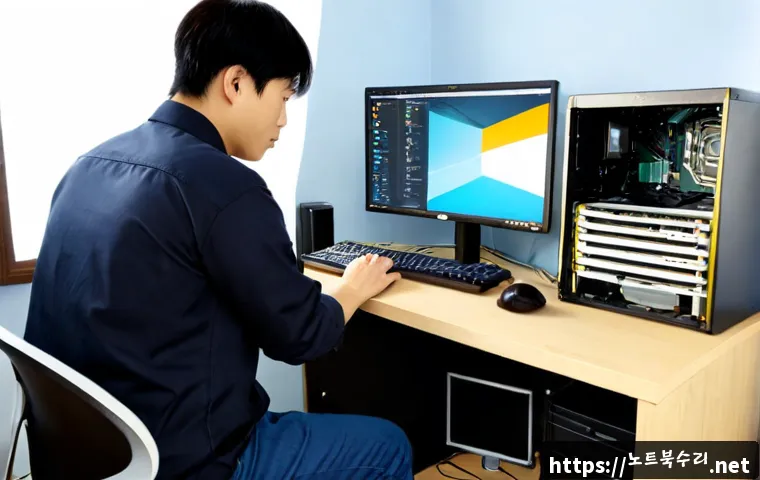 회덕동 운영체제 os 재설치 포맷  초기화 - Photorealistic computer repair workstation in a quiet Hoedeok-dong apartment, technician reinstallin...