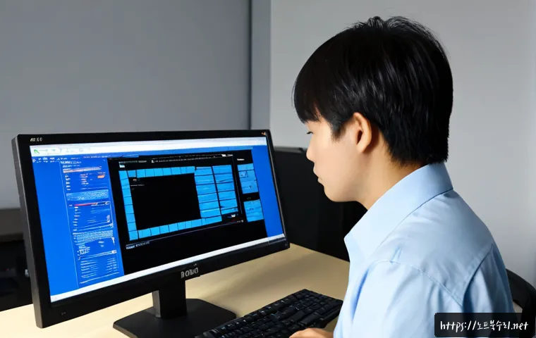 사동 BAD_POOL_CALLER - Photorealistic IT support workstation in Sadong, a desktop monitor showing a blank blue system crash...