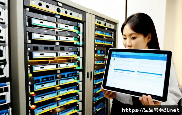 회현동 파일서버출장방문수리점 - Photorealistic compact office server repair in a Hoehyeon-dong commercial building, technician exami...