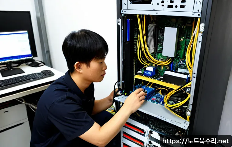 기흥동 파워조립 및 교체수리 - Photorealistic PC repair workstation in a compact Giheung-dong electronics service shop, technician ...
