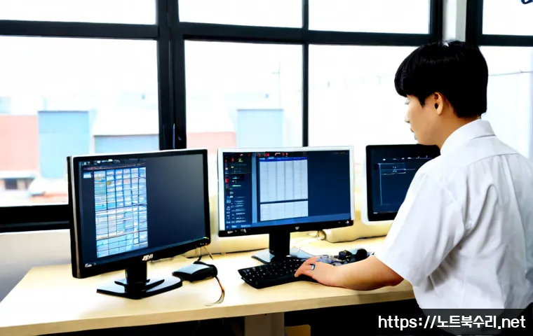 만석동 VENDOR_DEFINED_ERROR - Photorealistic remote-support workstation in a compact Korean industrial neighborhood office, deskto...