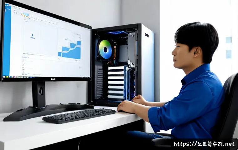 수청동 조립컴퓨터 pc 출장판매설치 - Photorealistic on-site custom desktop PC installation in a tidy apartment study, technician connecti...