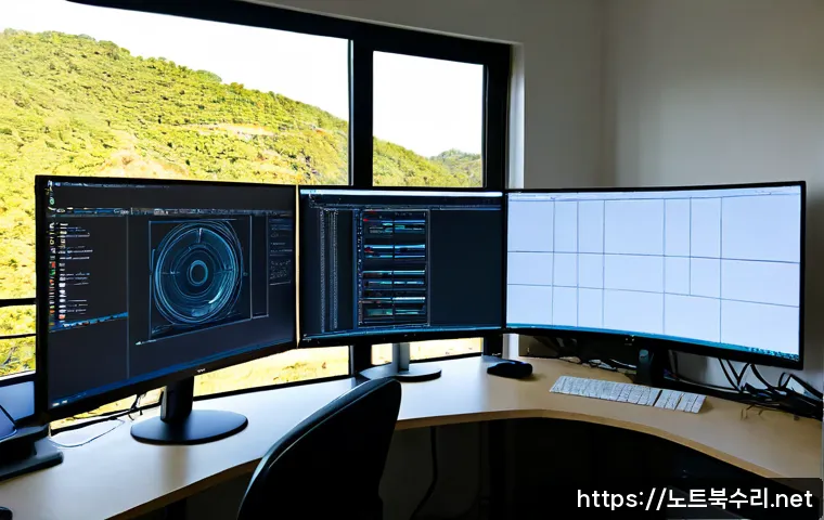 퇴계원 STATUS_SYSTEM_LICENSE_INVALID - Photorealistic software engineer workstation in a quiet suburban apartment near a wooded hillside, d...