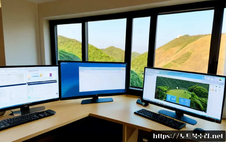 양정동 STATUS_CONTROL_C_EXIT - Photorealistic remote-support workstation in a compact Korean apartment office, dual monitors showin...