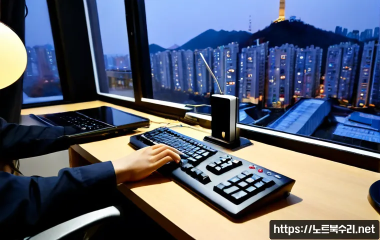 삼선동 Press Ctrl Alt Del to restart - Photorealistic remote-support workstation in a compact hillside Seoul apartment, desktop monitor fro...