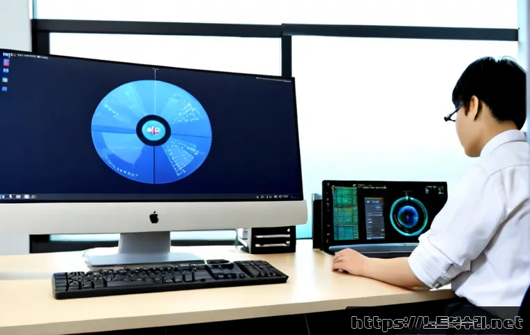 구로구 DRIVER_VERIFIER_DETECTED_VIOLATION - Photorealistic IT support workstation in Guro District, dual monitors showing a clean abstract blue ...