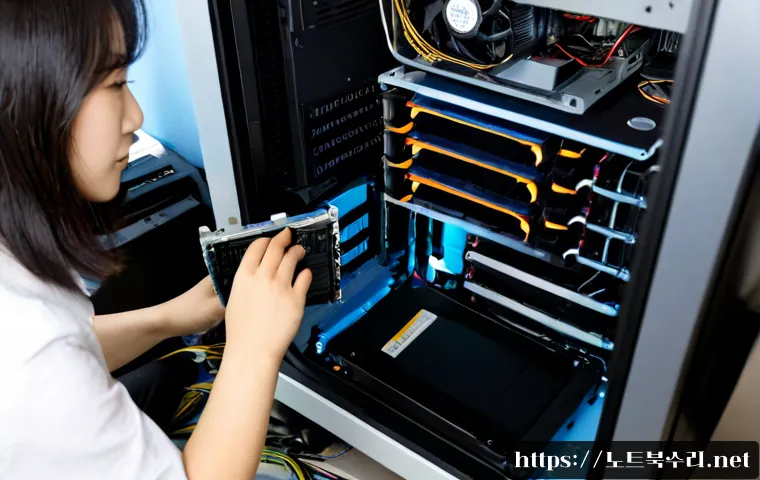 작전동 쿨러조립 및 교체수리 - Photorealistic desktop PC repair workstation in a compact residential electronics shop, technician c...