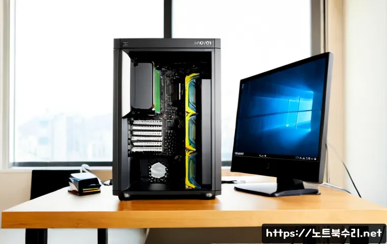 면목동 컴퓨터 desktop 출장방문수리점 - Photorealistic on-site desktop computer repair in a compact Myeonmok-dong apartment workspace, techn...