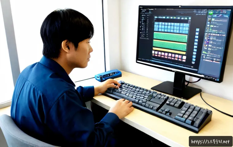 송죽동 NTLDR is compressed - Photorealistic compact PC repair workstation in a Songjuk-dong apartment office, technician examinin...