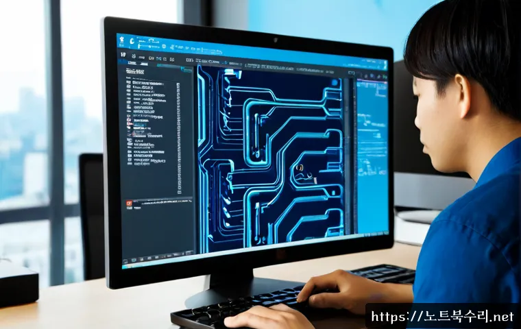 의주로 STATUS_KERNEL_SECURITY_CHECK - Photorealistic IT support workstation in a modern office near a subtle Uiju-ro urban backdrop, dual ...