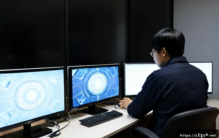 금촌동 STATUS_ACCESS_VIOLATION - Photorealistic remote-support workstation in a compact Geumchon-dong apartment office, dual monitors...