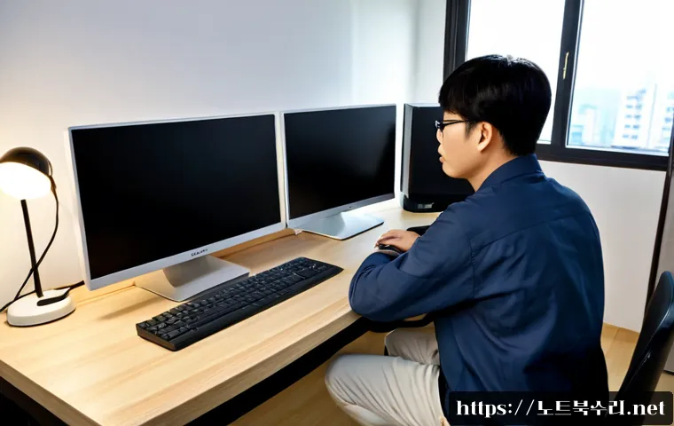 영화동 STATUS_KERNEL_HANDLE_INVALID - Photorealistic desktop support scene in a quiet Yeonghwa-dong apartment studio, a frustrated designe...