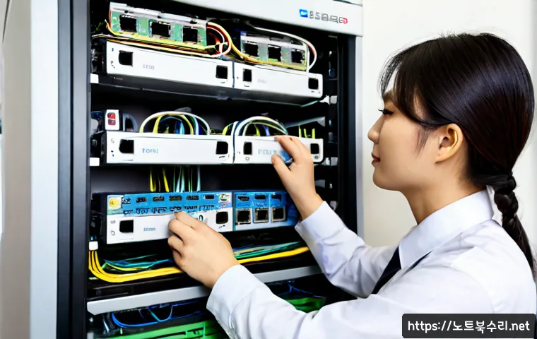 보정동 파일서버출장방문수리점 - Photorealistic on-site file server repair in a compact Bundang residential office, technician connec...