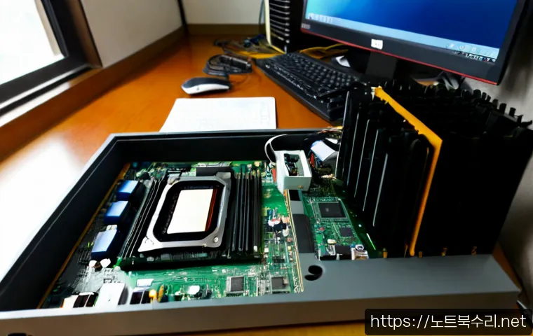 장곡동 cpu조립 및 교체수리 - Photorealistic PC repair workstation in a compact Janggok-dong apartment office, technician carefull...