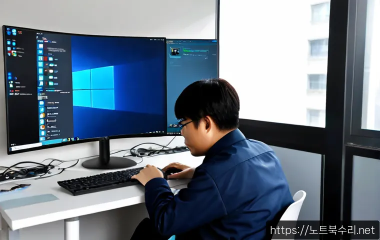 오장동 윈도우11 windows11 재설치 포맷  초기화 - Photorealistic IT support workstation in an Ojang-dong office, a technician reinstalling Windows 11 ...