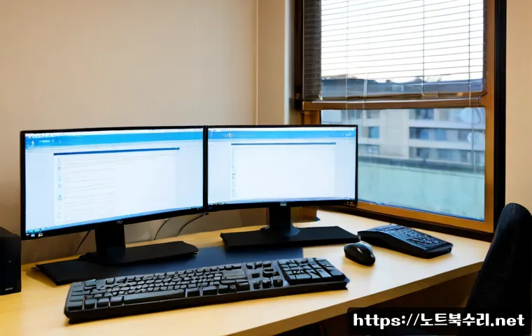 방배동 linux재설치 포맷  초기화 - Photorealistic remote IT support workstation in a quiet Bangbae-dong apartment office, dual monitors...