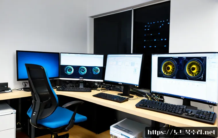 소하동 DRIVER_POWER_STATE_FAILURE - Photorealistic IT support workstation in a compact modern office near a Korean residential business ...