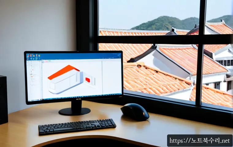 옥인동 SYSTEM_LICENSE_VIOLATION - Photorealistic product design workstation in a compact hillside Seoul studio, dual monitors showing ...