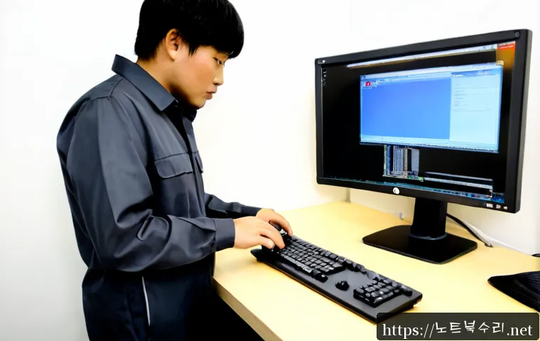 오정동 STATUS_KERNEL_BOOT_FAILURE - Photorealistic IT support workstation in a compact light-industrial office, dual monitors with one s...