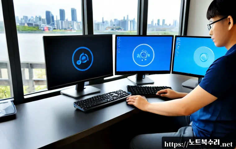 운양동 CRITICAL_PROCESS_DIED - Photorealistic remote IT support workstation in a modern apartment office, dual monitors showing a b...