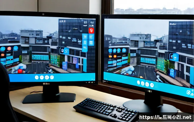 응암동 STATUS_DRIVER_ENTRYPOINT_NOT_FOUND - Photorealistic IT support workstation in a compact Eungam-dong apartment office, dual monitors showi...