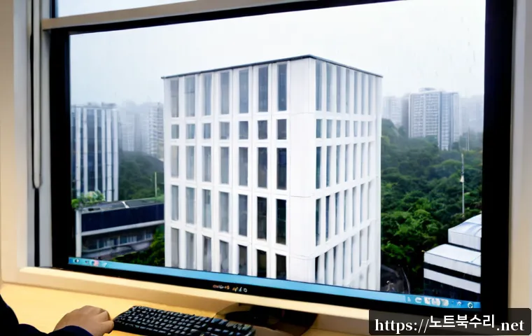 저동 STATUS_FILE_CORRUPTION - Photorealistic remote-support workstation in a compact Jeodong office, dual monitors showing a brand...