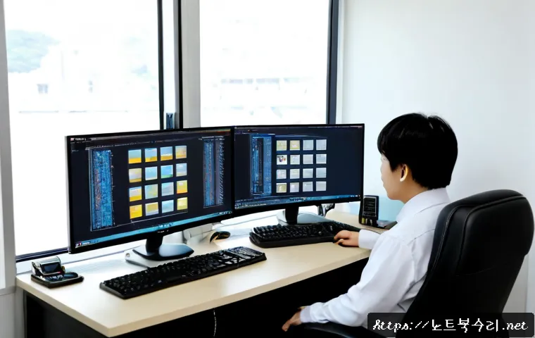 공도읍 STATUS_KERNEL_APC_PENDING - Photorealistic IT support workstation in a quiet Korean suburban office near Gongdo-eup, dual monito...