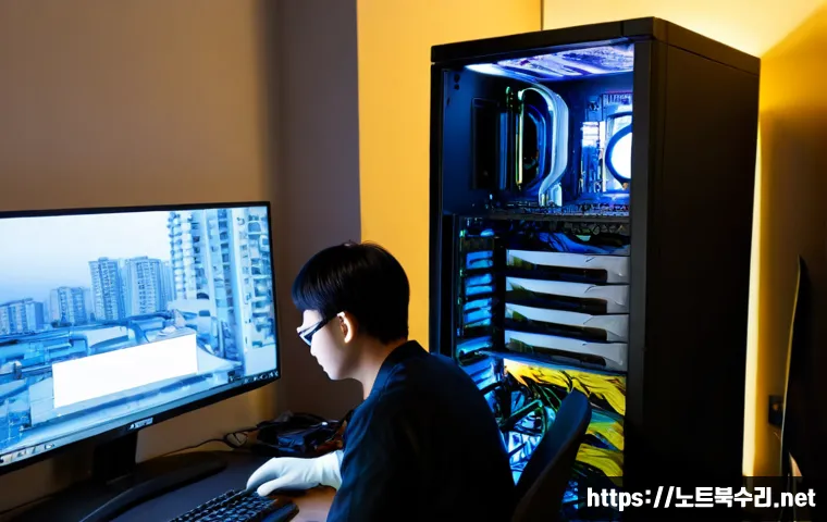 종암동 HARDWARE_MEMORY_FAILURE - Photorealistic desktop computer repair workstation in a compact Jongam-dong apartment office, techni...