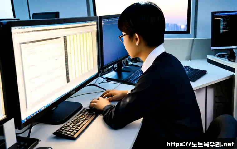 은행동 STATUS_INVALID_DEVICE_REQUEST - Photorealistic IT support workstation in a compact Bank-dong office, technician examining a desktop ...