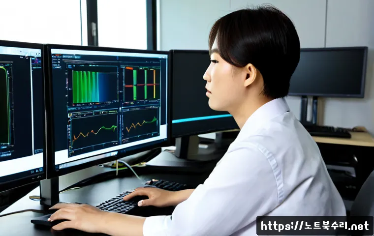 계양구 STATUS_KERNEL_DEVICE_ERROR - Photorealistic IT technician at a modern workstation in a quiet Gyeyang-gu office, examining a deskt...