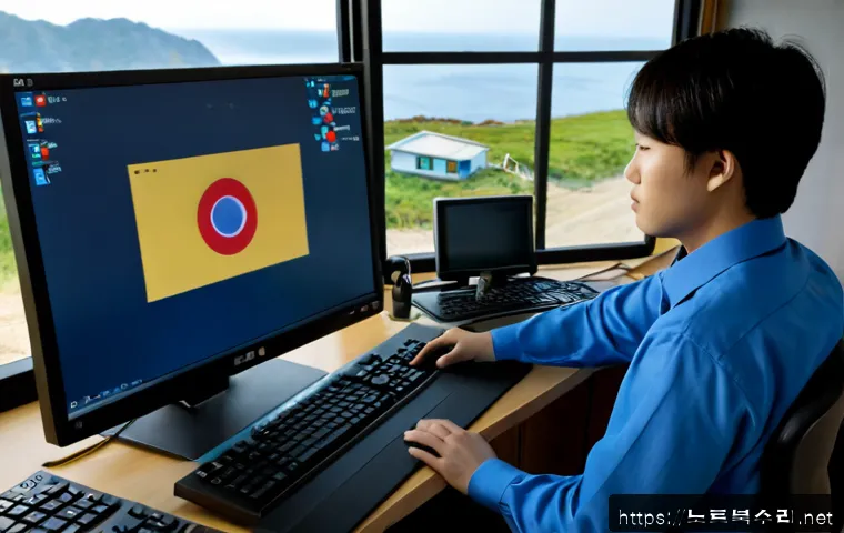 길상면 STATUS_KERNEL_MODULE_NOT_FOUND - Photorealistic remote IT support workstation in a quiet coastal township office, dual monitors showi...
