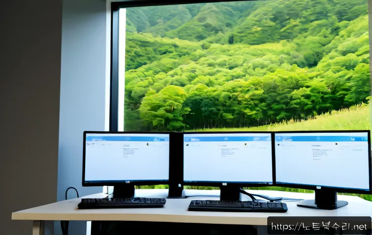 우장산 STATUS_IMAGE_CHECKSUM_MISMATCH - Photorealistic IT support workstation in a quiet office near a wooded hillside, dual monitors showin...