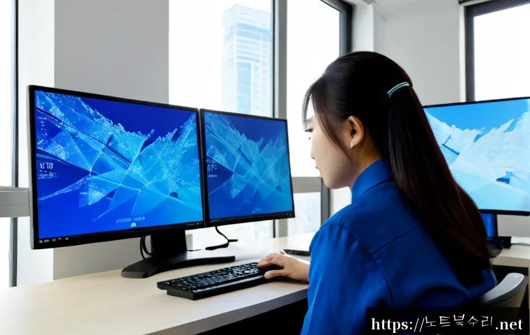 양천구 STATUS_KERNEL_HEAP_CORRUPTION - Photorealistic remote-support workstation in a modern Yangcheon apartment office, dual monitors show...