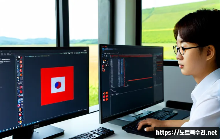 백학면 VENDOR_DEFINED_ERROR - Photorealistic remote-support workstation in a quiet rural Korean office, dual monitors showing a cl...