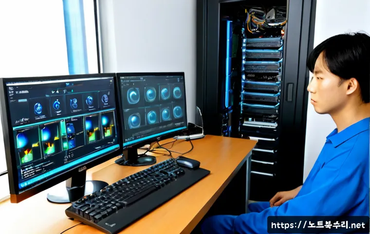 외삼미동 VIDEO_MEMORY_MANAGEMENT_INTERNAL - Photorealistic modern PC repair workstation in a quiet Osammi-dong apartment office, dual monitors s...