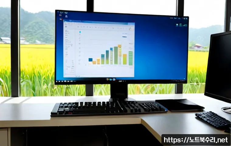 북내면 STATUS_FLOAT_OVERFLOW - Photorealistic remote-support workstation in a quiet rural Korean township office, ultrawide monitor...
