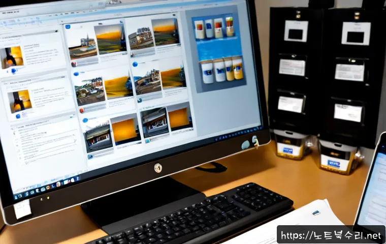 충무로 PROCESS_HAS_LOCKED_PAGES - Photorealistic desktop publishing workstation in a compact Chungmuro print-production studio, dual m...