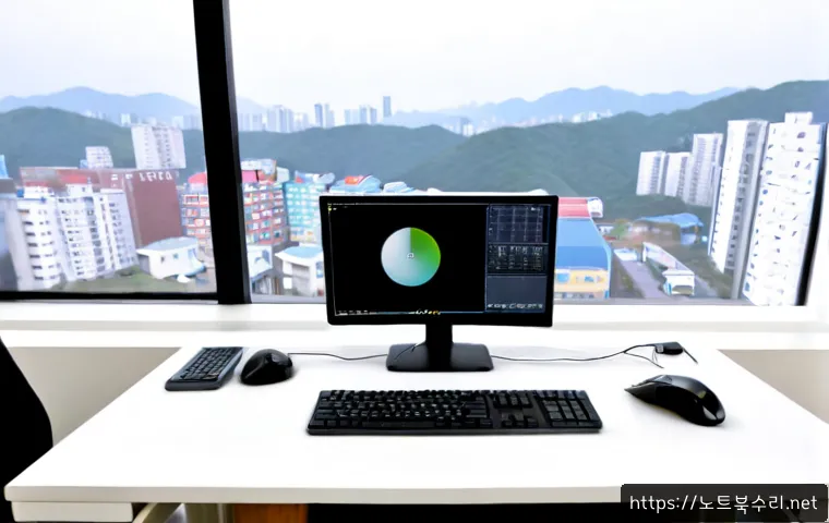 송포동 STATUS_RESOURCE_NOT_OWNED - Photorealistic software support workstation in a quiet Songpo-dong apartment office, dual monitors s...