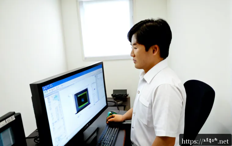 화곡동 THREAD_TERMINATION_PORT - Photorealistic remote-support workstation in a compact Hwagok-dong office, technician reviewing a de...