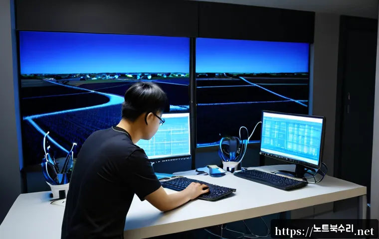 팽성읍 STATUS_KERNEL_THREAD_INTERRUPTED - Photorealistic IT support workstation in a modern office near a quiet agricultural-industrial townsh...