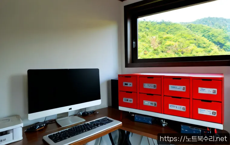 남종면 STATUS_DISK_FULL - Photorealistic remote-support workstation in a quiet Namjong-myeon home office, dual monitors showin...