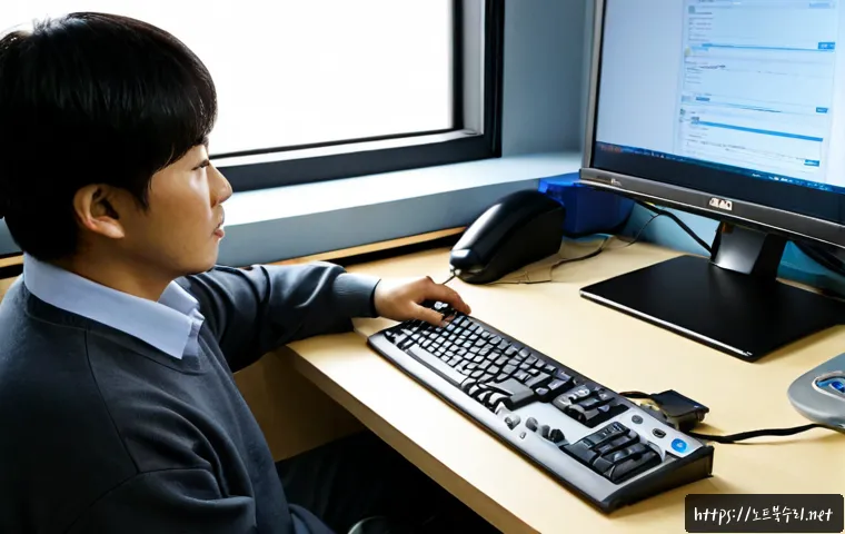 삼죽면 STATUS_INVALID_DEVICE_REQUEST - Photorealistic remote-support workstation in a quiet rural Korean office, desktop monitor showing a ...
