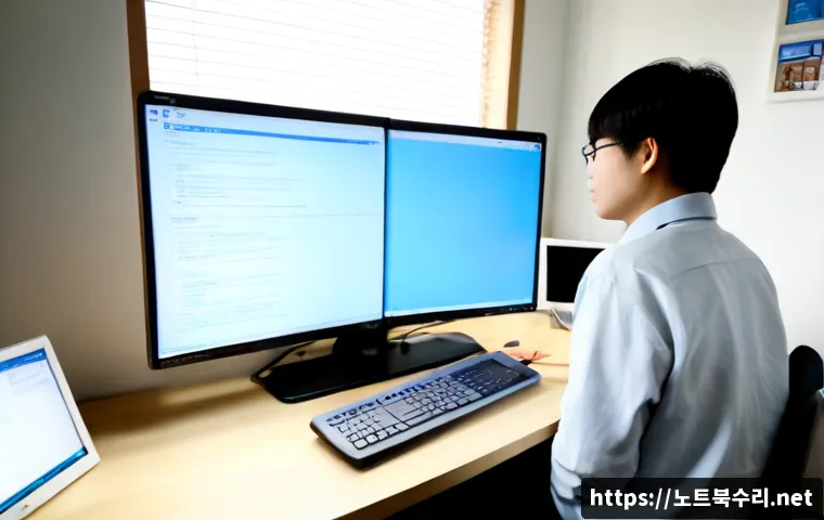 석수동 KERNEL_STACK_INPAGE_ERROR - Photorealistic remote-support workstation in a compact Seoksu-dong apartment office, dual monitors s...