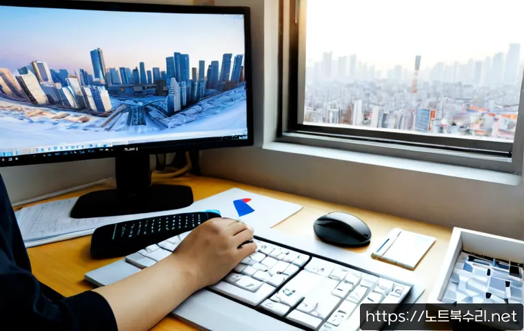 행운동 KERNEL_MODE_HEAP_CORRUPTION - Photorealistic architectural workstation in a compact Seoul neighborhood studio, dual monitors showi...