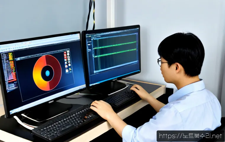 무교동 STATUS_MEMORY_ACCESS_DENIED - Photorealistic IT support workstation in a compact downtown office near a quiet Korean business dist...